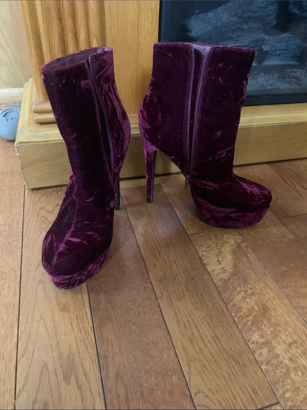 Velvet Platform Ankle Boots in Deep Wine